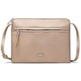 DAVIDJONES Crossbody-Taschen für Damen, Kunstleder, dünne Umschlag, Umhängetasche, Handy, Crossbody-Geldbörse mit langem Riemen, champagnerfarben, Small, Schicke, leichte Umhäng