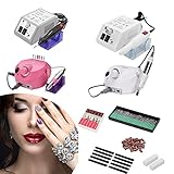 Sonnewelt Elektrische Nagelfräser Weiß,Fräser Nagelfeile Maniküre Set,20000 u/min,mit 6 Bits und Schleifhülsen für Nagelstudio Maniküre,Einstellb