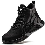 PAQOZKC Arbeitsschuhe Herren Damen S3 Sicherheitsschuhe Hoch Leicht Sicherheitsstiefel Atmungsaktiv Stahlkappe Schutzschuhe(8081/black/43)