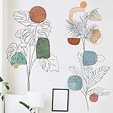 WandSticker4U®- XL Wandtattoo TROPISCHE PFLANZEN ALS MODERNE KUNST I Wandbild:109 x 72 cm I Wandsticker Zeichnung Blumen Grün Blau I Wand Deko für Wohnzimmer Schlafzimmer Küche Flur Bad groß