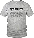 Mechaniker Wikipedia - Job Spruch Motto Beruf Geschenk Motiv - Herren T-Shirt und Männer Tshirt, Farbe:Grau, Größe:XL