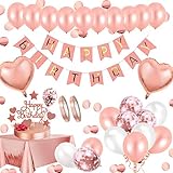 Geburtstagsdeko Rosegold Deko,Aivatoba Happy Birthday Girlande Decorations Balloon, Rosegold Konfetti Luftballons, Tischdeko Geburtstag Deko zum Mädchen 18th 30