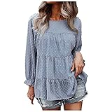 Mengove Damen Bluse Langarmshirt Elegant Sweatshirts Chiffon Einfarbig Vintage Spitze Tops Hemd Lose Tunika Elegant O-Ausschnitt T-Shirt Sommer Rüschensaum Hautfreundlich Ob