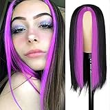 FHTD 55Cm Mittellange Perücken Glatt Braun Und Rosarot Hitzebeständiges Faserhaar Für Frauenhaar Natürliche Tägliche Party