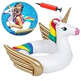 BESLIME Aaufblasbares Einhorn Luftmatratze Einhorn Schwimmring Aufblasbarer, Aufblasbare Einhorn Riese 60cm, Schwimminsel ist aus Umwelt-PVC, Aufblasbar Schwimmen Floß, Mit Pumpe Schwimmring