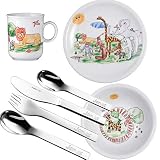 Kinderset Zoo 7tlg. MIT Gravur (z.B. Namen) Puresigns Kinderbesteck mit Namensgravur + Seltmann Weiden Kindergeschirr T