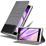 Cadorabo Hülle für Sony Xperia M2 Aqua in GRAU SCHWARZ - Handyhülle mit Magnetverschluss, Standfunktion und Kartenfach - Case Cover Schutzhülle Etui Tasche Book Klapp Sty