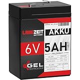 LANGZEIT 6V Akku 5Ah Gel Profi Blei Akku für Kinderauto Elektroauto USV UPS extrem zyklenfest vorgeladen auslaufsicher ersetzt 4Ah 4,5
