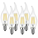 LVWIT LED Kerze Lampe E14, 470 lm, warmweiß 2700K, ersetzt 40 Watt, nicht dimmbar, Classic Kerzenform Filament, klar (6er Pack)