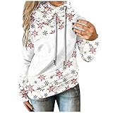 SIOPEW Damen Shirt Langarm Basic Oberteile Fashion Lose Merry Printed Kordelzug NäHte KäNguru-Tasche Mit Kapuze Winter Elegant Casual Sweatshirt Pullover Lang