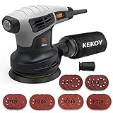 Exzenterschleifer mit Staubsaugeranschluss, KEKOY 125mm Schleifmaschine mit 18 St. Schleifpapier, 8000-13000 OPM Einstellbare Geschwindigkeiten, Hochleistungs-Staubsammel System, Staubsammelb
