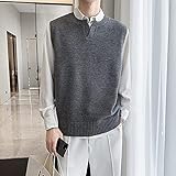 LIUQIANYU V-Ausschnitt Strickweste Für Männer - Fashion Slim Fit Ärmellose Weste Weste Pullover, Herbst Trendige Herren Leicht Reifer Stil Einfarbige Pulloverweste, Grau, XL