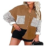 ZYUD Damen Hemd Basic Bluse T Shirt Hemdjacke mit Knöpfen Überhemd T-Shirt Damen Einfarbig Bluse Revers Langarm Tops Elegant Hemd Casual Lockere Longshirt Damen Bluse Hemd Jacke Langarm Ob