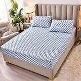 Verdicktes gebürstetes gestepptes Spannbettlaken aus Öko-Baumwolle großer All-Inclusive-Matratzenbezug für Männer und Frauen Schlafzimmer Apartment Topper KissenbezugN200x220+30cm(3pcs)