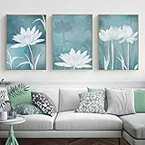 Abstrakte Blumenbilder auf Leinwand, modernes, minimalistisches Wandbild, blau-weißes Bild für Wohnzimmer, Heimdekoration, Poster, 70 x 90 cm x 3 Stück,