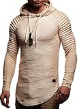 Leif Nelson Herren Kapuzenpullover Slim Fit Baumwolle-Anteil Moderner weißer Herren Hoodie-Sweatshirt-Pulli Langarm Herren schwarzer Pullover-Shirt mit Kapuze LN8128 Beige Larg