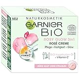 Garnier Gesichtscreme für müde Haut ohne Strahlen, Für einen jugendlichen Glow, Pflege und Festigkeit, Mit Bio-Hagebutten-Öl und Vitamin C, Garnier Bio Rosy Glow 3in1, 50