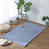 HEQUN Weicher Kunstkaninchenfell-Teppich|Kurzfell-Teppich Kunstfell Hasenfell Imitat | Lammfell-Teppich | Kunstfell Schaffell Imitat | Wohnzimmer Schlafzimmer Kinderzimmer (Grau, 60 x 90 cm)