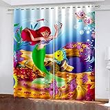 CIOJKG schiebegardinen 2er Set Cartoon Blase Meerjungfrau 140X160cm 2 Stücke Gardinen mit Ösen Verdunklungsvorhänge Thermo Vorhang Blickdicht für Schlafzimmer & W