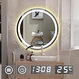 Refue Spiegel mit Beschlagfrei Touch Schalter Rund Badspiegel mit LED Beleuchtung Digital Uhr 3 Farben Licht 3000K-6000K (Size : 60cm)