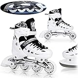 NILS 4in1 Set Inlineskates Triskates Rollschuhe Schlittschuhe Twinkle weiß ABEC7 LED-Leuchtrollen Gr. 39-42 verstellb