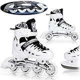 NILS 4in1 Set Inlineskates Triskates Rollschuhe Schlittschuhe Twinkle weiß ABEC7 LED-Leuchtrollen Gr. 35-38 verstellb