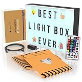 TESTSIEGER LED Lightbox mit Buchstaben – A4 Leuchtkasten mit Farbwechsel, MEGA Set inkl. 173 Buchstaben, 85 farbige Emojis, 1,5m USB Kabel, Netzteil, Fernbedienung mit Dimmer, Perfektes Deko Geschenk