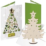 Logbuch-Verlag 10 Weihnachtskarten ohne Text mit Umschlag + mini Weihnachtsbaum aus Holz - kleines Geschenk zu Weihnachten Weihnachtsklappkarte DIN A6