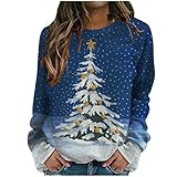 Lazzboy Sweatshirt Damen Pullover Weihnachten Katze Weihnachtsbaum Langarmshirt Oberteil Weihnachtspullover Christmas Xmas Bluse Frauen Shirt Langarm Lockere Shirts ( X-Marine,XL )