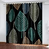 XKAWPC Schlafzimmervorhänge Wohnzimmer Grün Linien Pflanzen Blätter 200X215Cm 2 Stück Thermovorhang, Verdunkelungsvorhang, Weihnachten, Dekovorhänge 3D Muster Blickdichter Vorhang Mit Ö