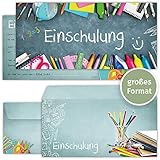 beriluDesign Einschulung Einladungskarten mit Umschlägen (12er Set) zum Schulanfang | Liebevoll gestaltete Einladungen für Kinder zum Schulbeg