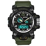 Herrenuhr Klassisch Multifunktion Sport Wasserdicht Quarz Uhren,Hevoiok Neu Bunt Kaltes Licht LED Doppelte Anzeige Outdoor-Abenteuer Elektronik Herren Luminous Armbanduhr (Armeegrün)