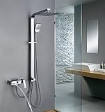 Homelody Trennbar Duschsystem mit Messing Duschpaneel Duscharmatur Regendusche mit Armatur Wasserhahn 3 Funktion Wasserablauf Duschset Rainshower Dusche für Bad/Badew