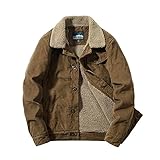 Herren Gefütterte Jeansjacke - Pelzkragen Werkzeug Winter Sherpa Western Cowboy Mantel, Cord Asymmetrische Fleece Verdicken Trucker Jeans Outwear, Button Down Langarm Übergröße,Gelb,XL