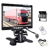 Rückfahrkamera Auto mit 7 Zoll TFT Monitor, wasserdichte Nachtsicht Kamera und 65 Fuß Videokabel, Kamera Monitor Set, Einparkhilfe Autokamera für LKW Van Wohnmobil Bus Anhänger Landwirtschaft(12-24V)