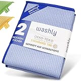 washly Mikrofaser Trockentuch in Spitzenqualität mit OEKO-TEX Siegel (2 Stück 40x60 cm blau) Premium Waffeltuch speziell für Küche, Bad und Haushalt - streifenfrei & fusselfrei Glas und Fenster p