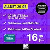 Handyvertrag MTV Mobile Allnet 20 GB - Internet Flat, Allnet Flat Telefonie & SMS in alle Deutschen Netze, MTV+, EU-Roaming, 24 Monate L