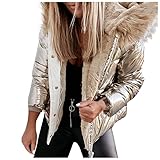 GOKOMO Glänzend Steppjacke Kurz Wintermantel Schlank Freizeit Warm Wintermantel Elegant Jacke Warm Winter Warm Jacke Damen Herbst Stilvoll Mantel Neue Damenbekleidung(5XL,Gold)