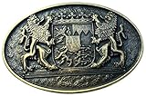 Brazil Lederwaren Gürtelschnalle Doppellöwe mit Wappen 4,0 cm | Buckle Wechselschließe Gürtelschließe 40mm Massiv | Altmessing