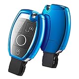 OATSBASF Mercedes Benz Autoschlüssel Hülle,Schlüsselhülle Cover für Mercedes Benz W204 W211 2-3 Keyless Tasten A B C E Class (Blau)