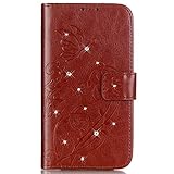 kompatibel mit Wiko Pulp 4G Hülle,Handyhülle Wiko Pulp 4G Lederhülle Blume Schmetterling Glitzer Strass Diamant PU Leder Flip Hülle Wallet Tasche Cover Schutzhülle für Wiko Pulp 4G,B