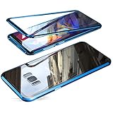 Jonwelsy Hülle für Samsung Galaxy S8, Magnetische Adsorption Metall Stoßstange Flip Cover mit 360 Grad Schutz Doppelte Seiten Transparent Gehärtetes Glas Handyhülle für Samsung S8