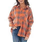 YunYoud Damen Classic Casual Langarm V Ausschnitt Kariertes Hemd Bluse Top Bequemes Slim Tops Tunika T S