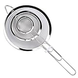 Wellehomi 3er Set Küchensiebe aus Edelstahl, 18/12/7 cm Sieb mit Feinem Drahtgeflecht, Hitzebeständigem Griff, Küchen Zubehör Lebensmittelsiebset für Küche Reis Nudeln Mehl Quinoa T