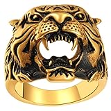 ChainsPro Gothic Punk Biker Ring Tigerkopf Edelstahl Ring für Herren Rock Retro Ring 18K Vergoldet Herren Band Ring Size 10