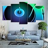 Hbbhbb Bilder leinwand 5 Teilig Bild Leinwandbild Poster Fluoreszierende alte Schallplatten Wohnung Home Deko-M