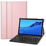 Fintie Tastatur Hülle für Huawei MediaPad M5 Lite 10.1 Zoll - Ultradünn leicht Schutzhülle Keyboard Case mit magnetisch Abnehmbarer Bluetooth Tastatur mit QWERTZ Layout, Roség