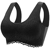 Tuopuda BH Damen Ohne Buegel Push up Yoga Sport BH Nahtlos Spitzen Bra Top Strech 5D Wireless Latex Contour BH Große Größe Gepolstert Fitness Joggen Bra mit voller Unterstützung, schwarz, XXL