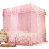 URRNDD Moskitonetz Luxus Prinzessin Drei seitliche Öffnungen Pfosten Bett Vorhang Baldachin Netz Moskitonetz Bettwäsche Einfache Installation (120200200)