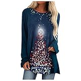 Weihnachtsshirt Damen Christmas Shirt Xmas Rentier Drucken Rundhals Weihnachtspullover Kapuzenpullover Pullover Teenager Mädchen Weihnachtspulli Sweater Pulli Festival Casual Damen Sweatshirt Top